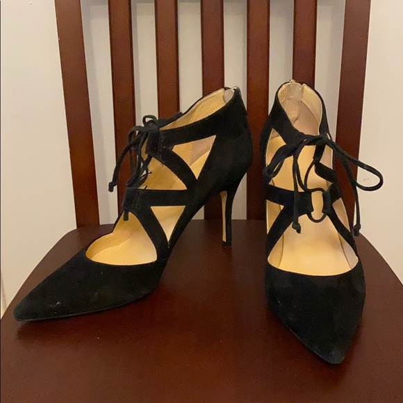 Ivanka Trump Black Suede Lace Up Pumps - Picture 2 of 7